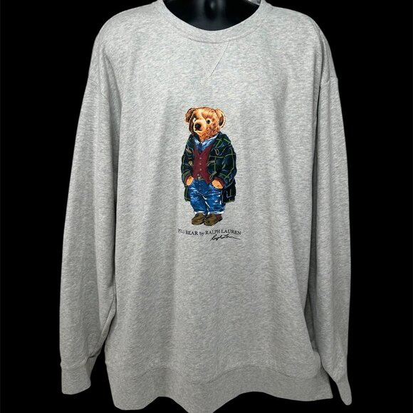 Polo Ralph Lauren Polo Bear Sweatshirt 3XLT Big & Tall Heather Gray Duffle Coat - Picture 1 of 7